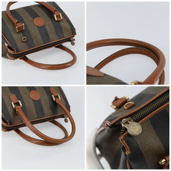 FENDI Pecan Canvas Hand Bag PVC Brown Gold Auth ep11310 - Picture 16 of 16